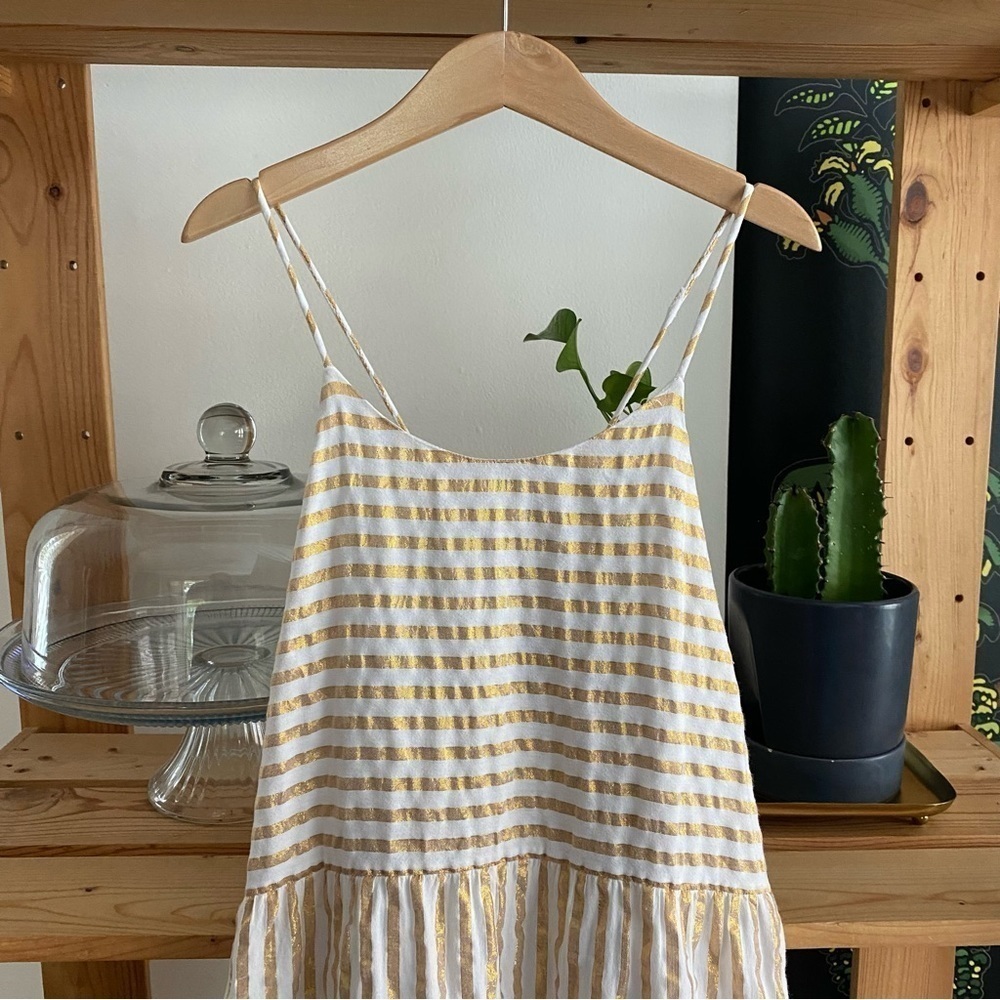 Velveteen White Metallic Gold Stripe Lara Sundress 14 - Picture 7 of 13